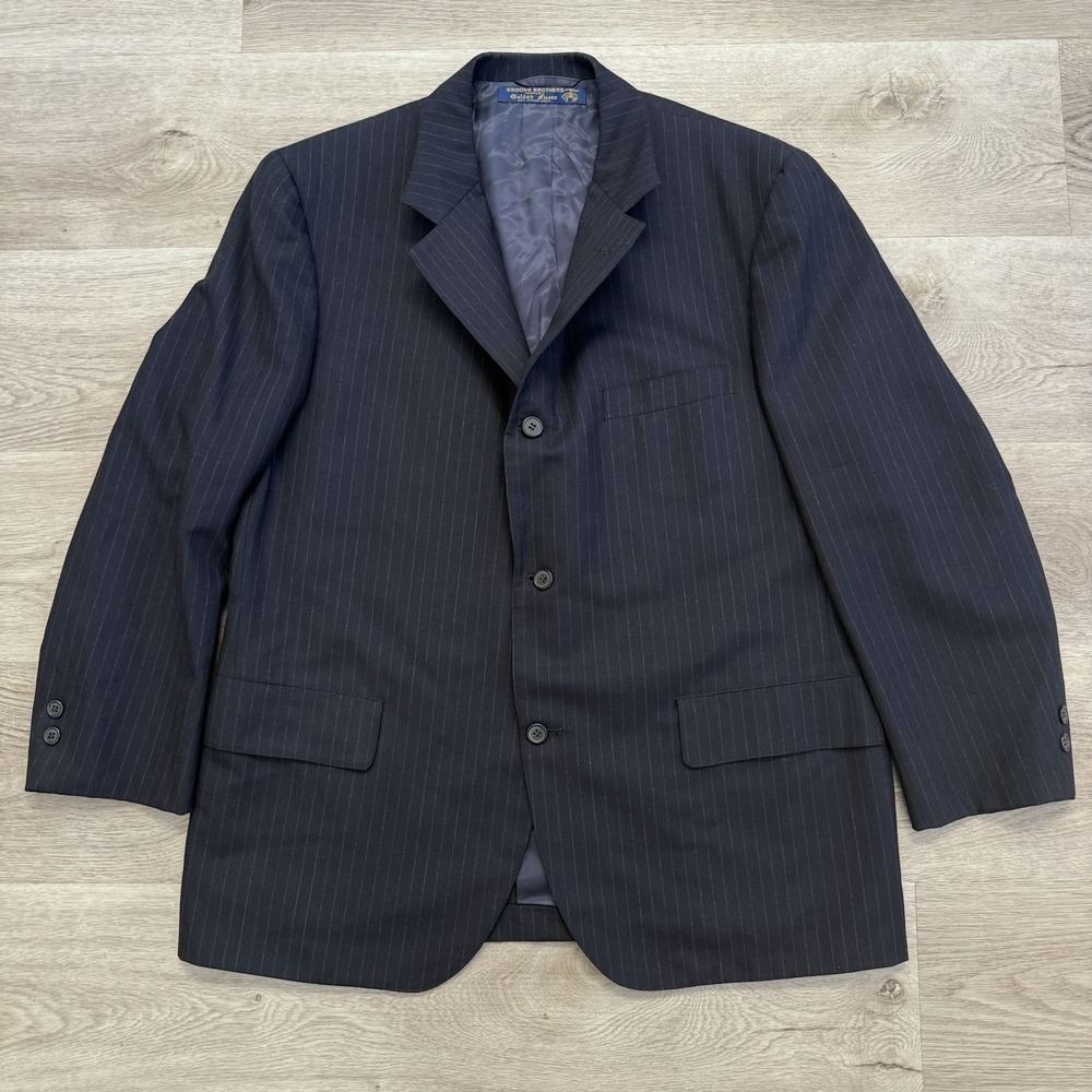 VTG 80s Brooks Brothers Golden Fleece Mens 41S Navy Pinstripe Wool Sport Coat